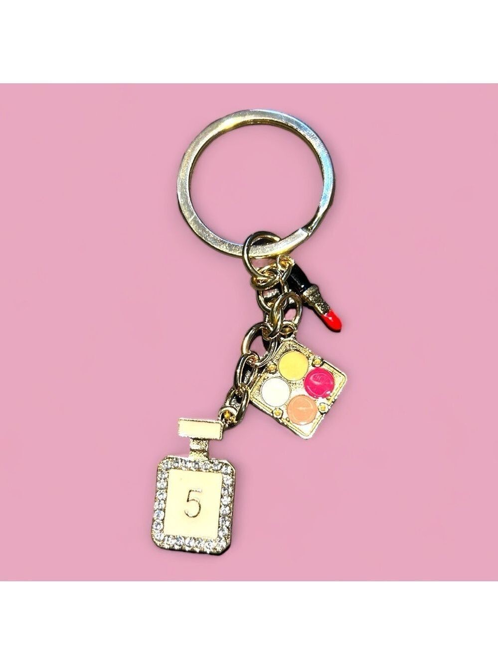 Rhinestone Fashion Lipstick, Perfume Bottle, Makeup Pallet Bag Charm/Key Chain